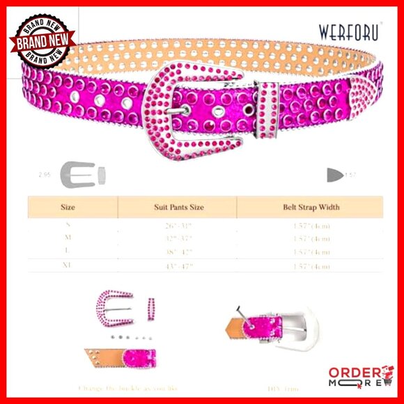 Rhinestone Studded Western Leather Belt with Removable Buckle for Women main image 4